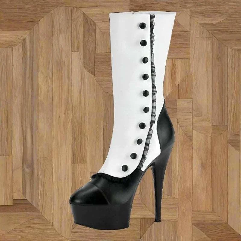 15 cm 6 inch Women's Knee High Boots Black White T-stage Heel Boots - Glova