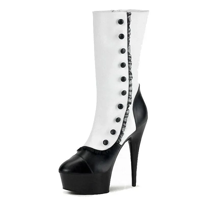 15 cm 6 inch Women's Knee High Boots Black White T-stage Heel Boots - Glova