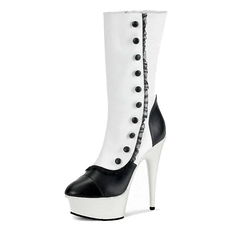 15 cm 6 inch Women's Knee High Boots Black White T-stage Heel Boots - Glova