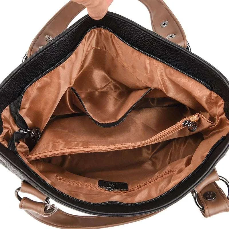 3 Layers Large Capacity Leather Shoulder Bag for Women - Glova