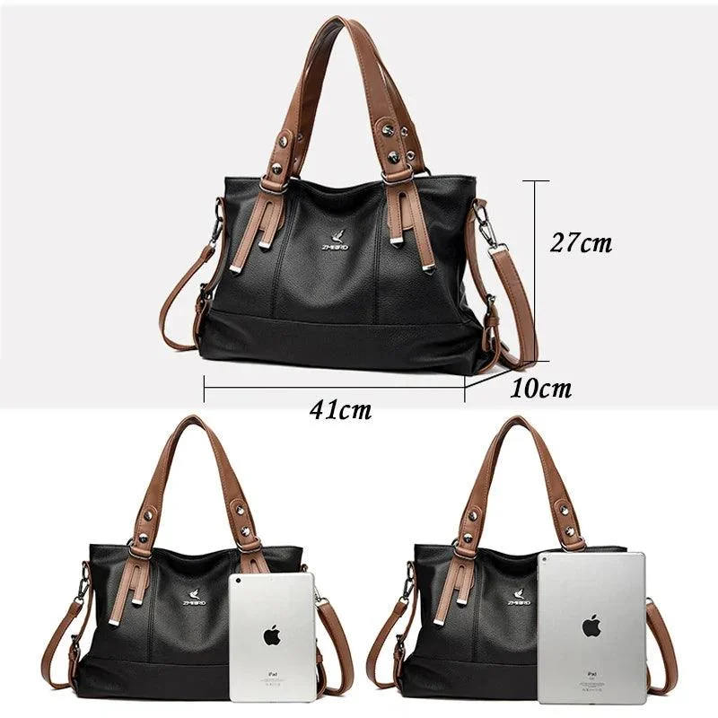 3 Layers Large Capacity Leather Shoulder Bag for Women - Glova