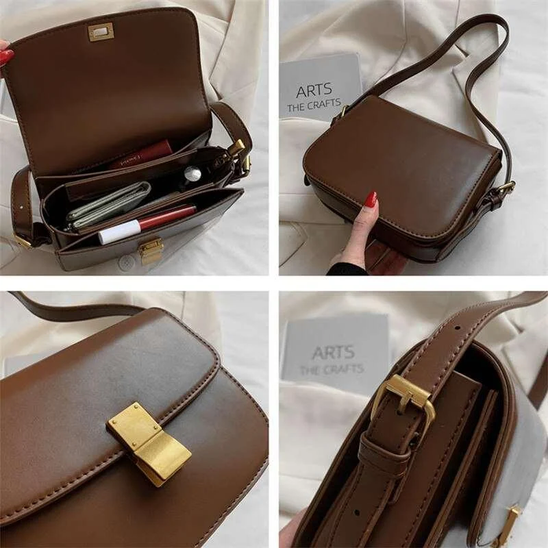 3 Layers Vintage Box Crossbody PU Leather Handbag - Glova