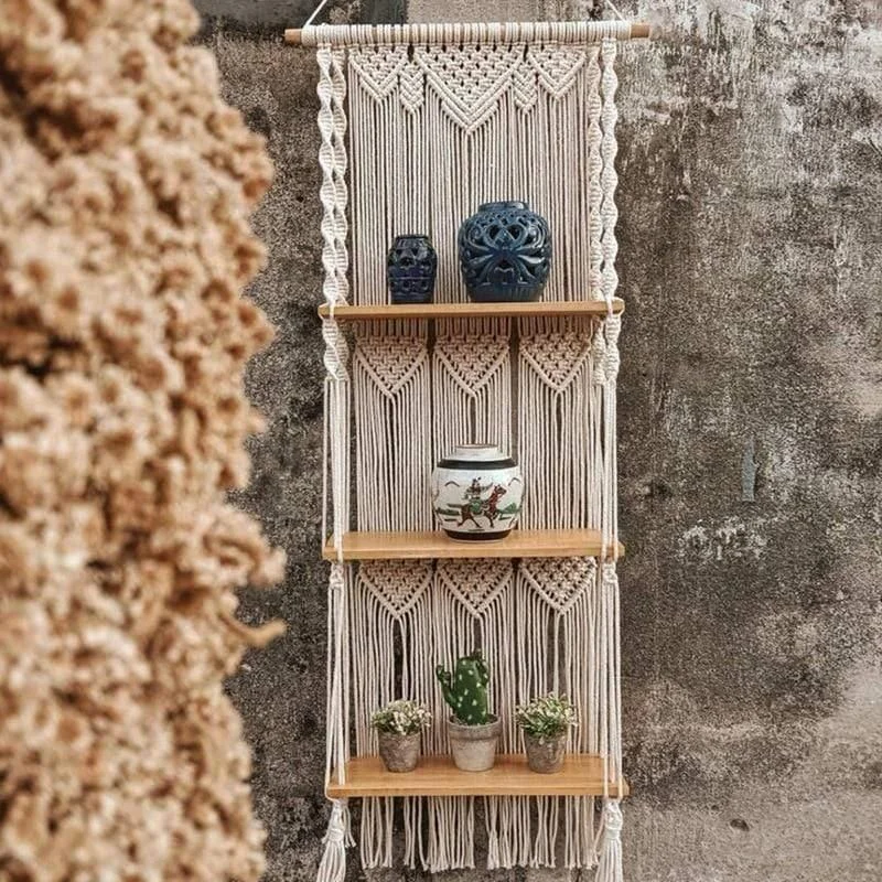 3 Tier Macrame Wall Hanging Shelf - Glova