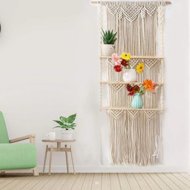 3 Tier Macrame Wall Hanging Shelf - Glova