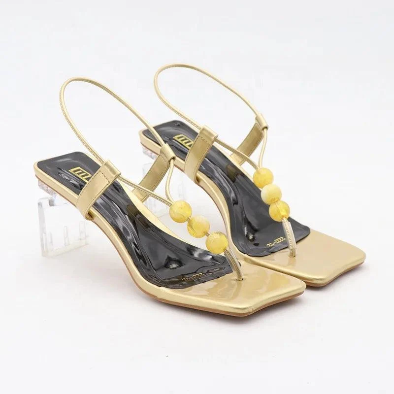 42 Large Size Open Toe Bead Solid Color Heeled Sandals - Glova