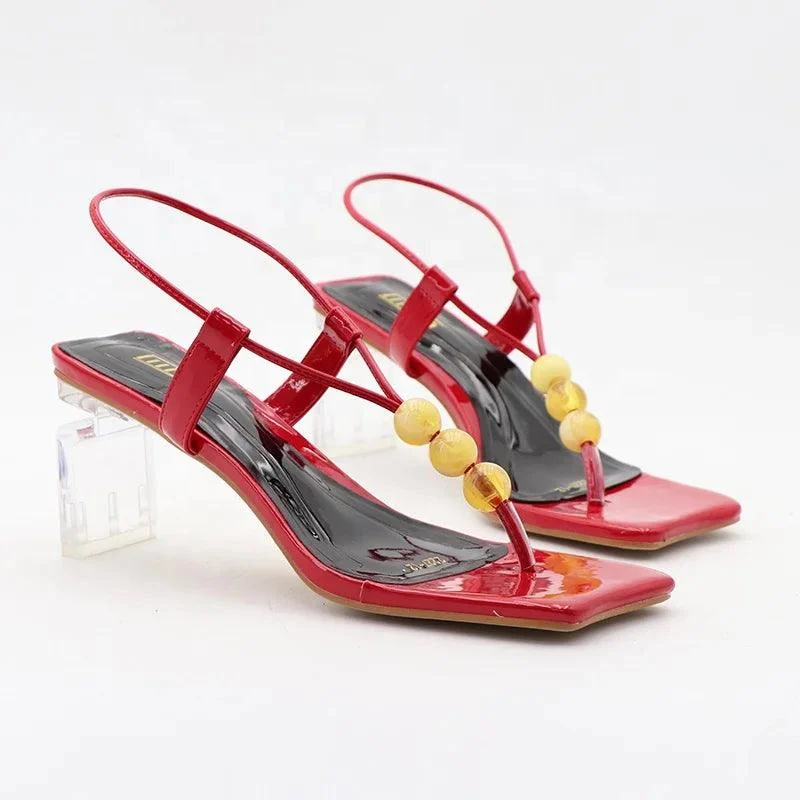 42 Large Size Open Toe Bead Solid Color Heeled Sandals - Glova