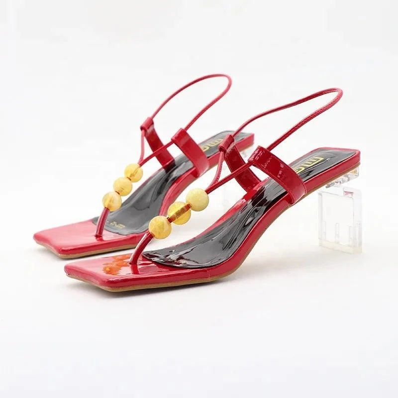 42 Large Size Open Toe Bead Solid Color Heeled Sandals - Glova