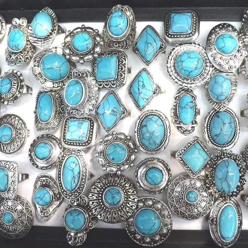 50pcs Turquoise Stone Rings - Glova