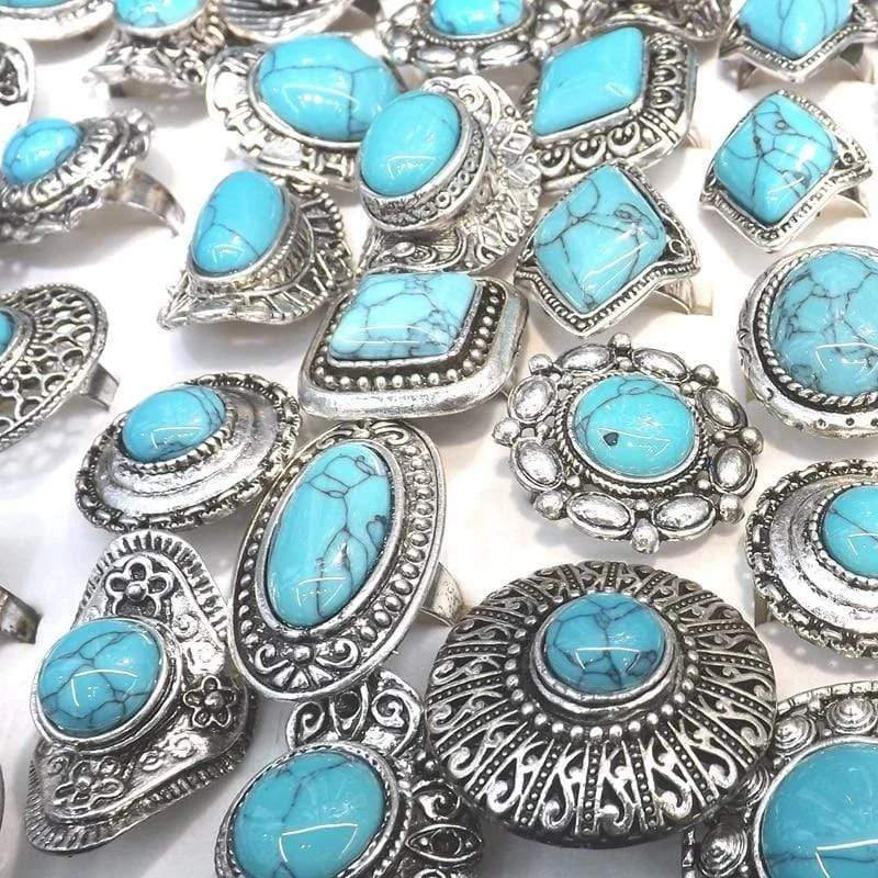 50pcs Turquoise Stone Rings - Glova