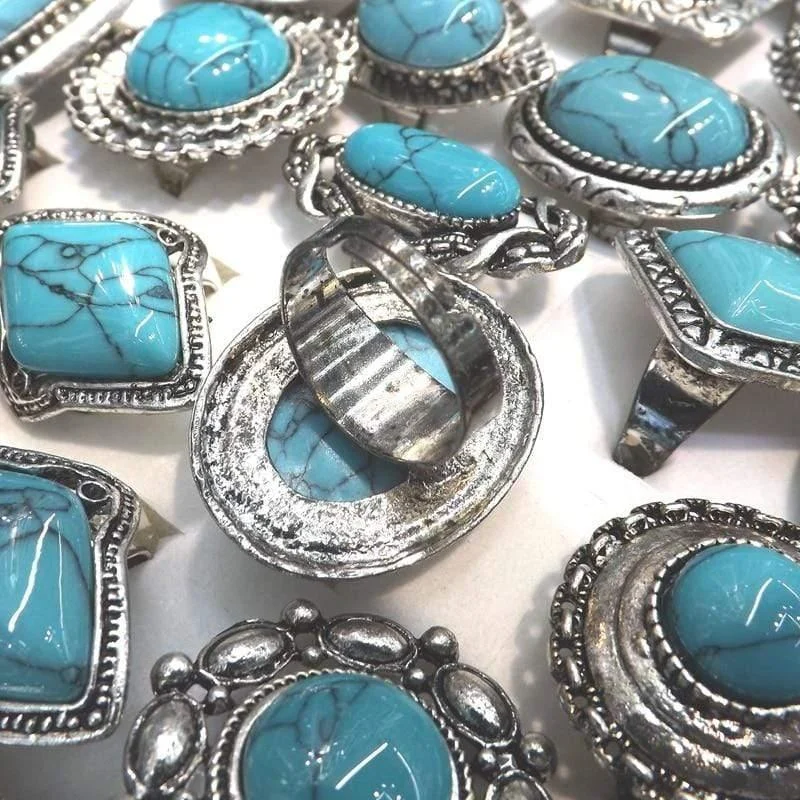 50pcs Turquoise Stone Rings - Glova