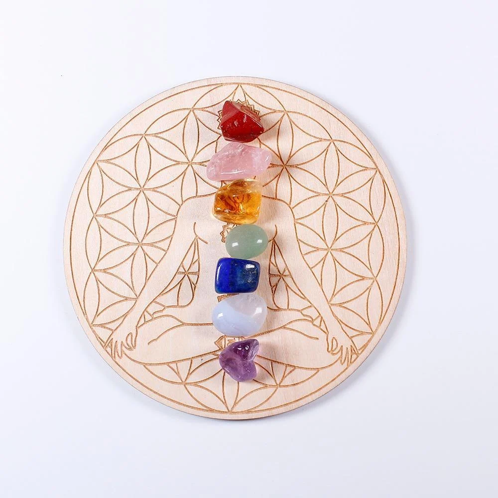 7 Chakra Healing Stones with array Wood Plate - Glova