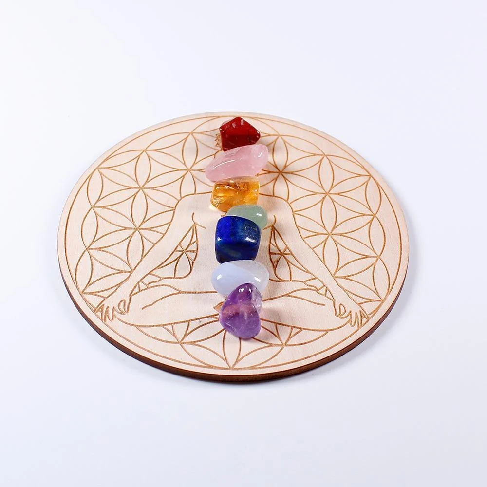 7 Chakra Healing Stones with array Wood Plate - Glova