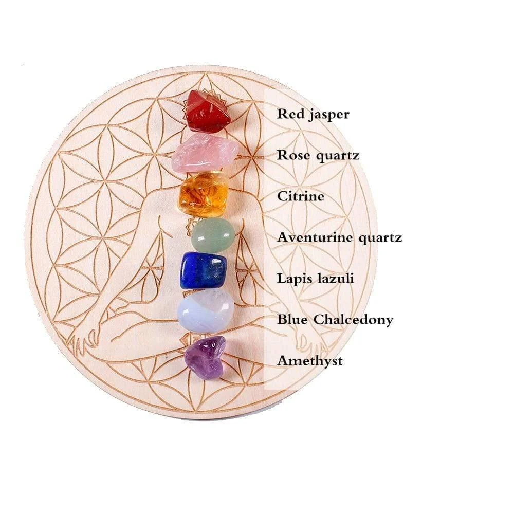 7 Chakra Healing Stones with array Wood Plate - Glova