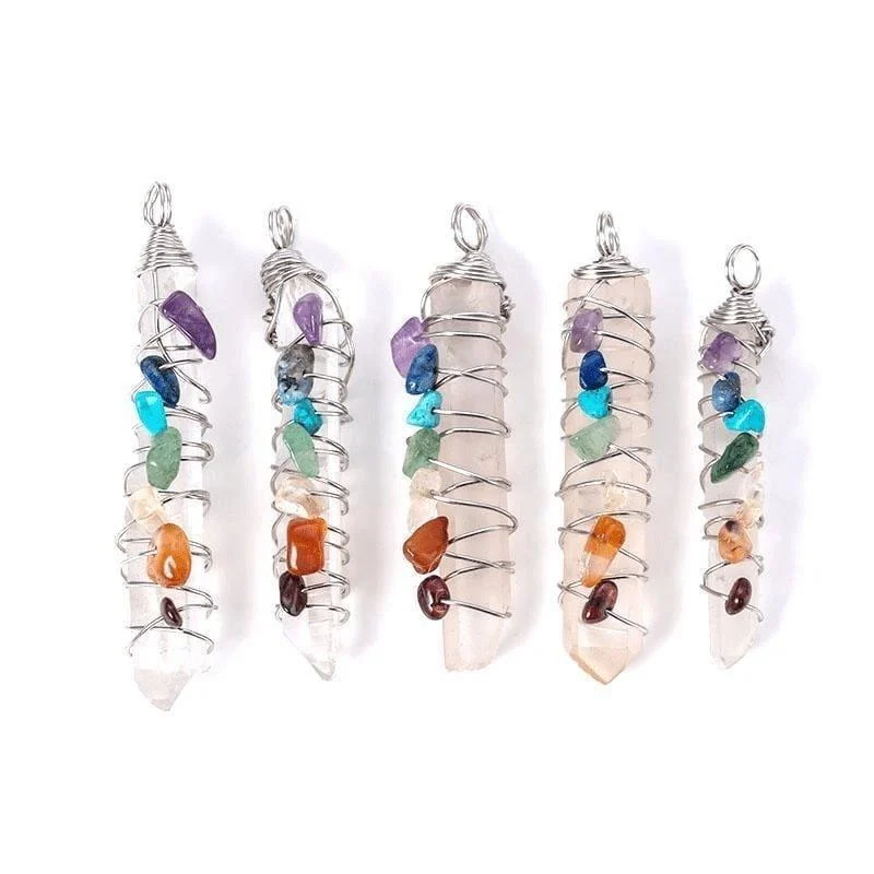 7 Chakra Quartz Crystal Rainbow Pendant Necklace - Glova