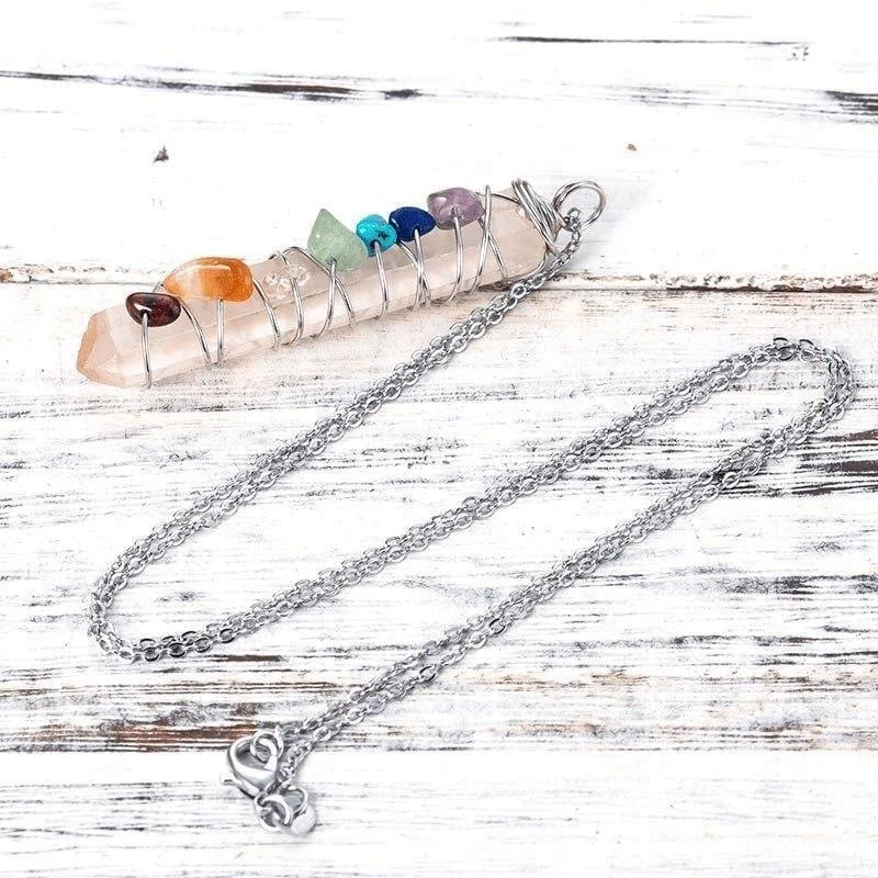 7 Chakra Quartz Crystal Rainbow Pendant Necklace - Glova