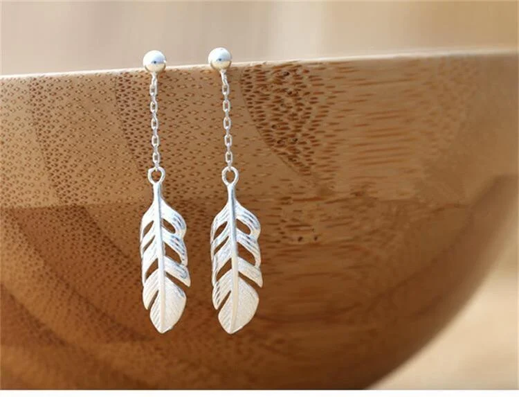 925 Sterling Silver Feather Earrings - Glova