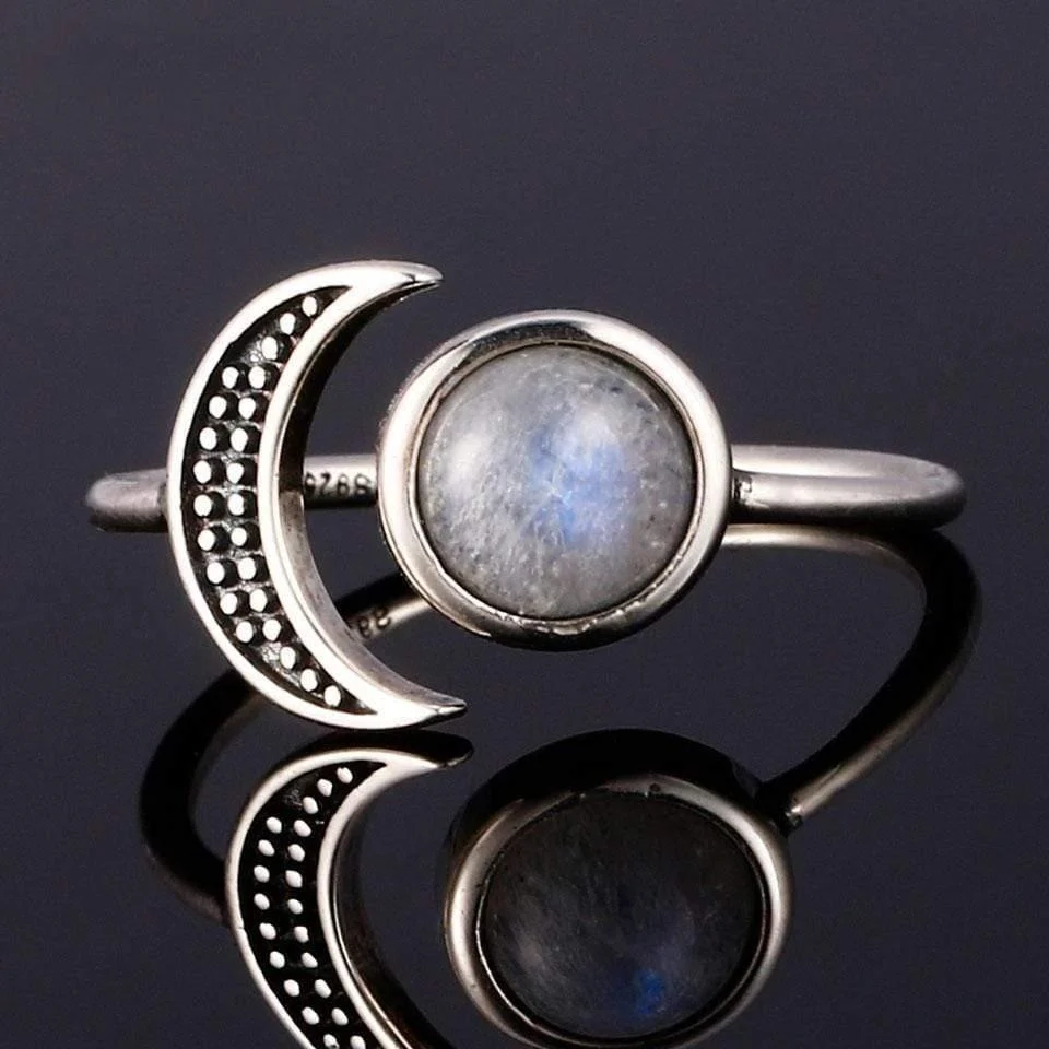 925 Sterling Silver Moonstone Moon Ring - Glova