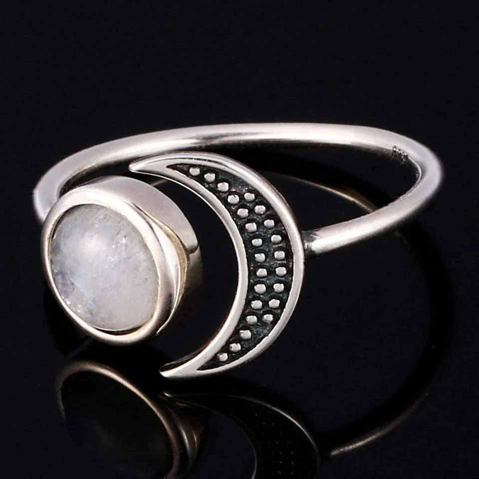 925 Sterling Silver Moonstone Moon Ring - Glova