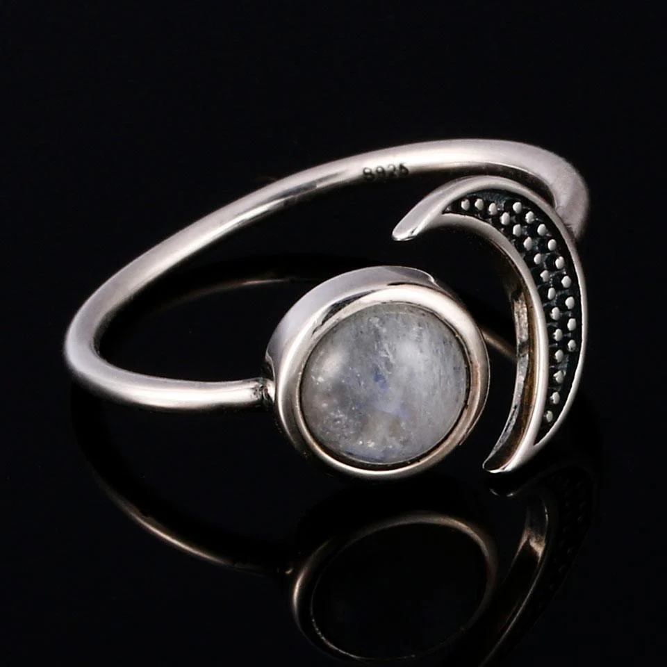 925 Sterling Silver Moonstone Moon Ring - Glova