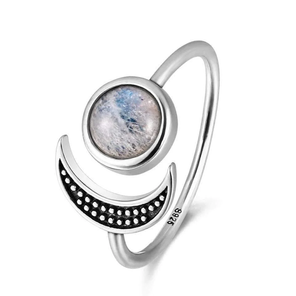 925 Sterling Silver Moonstone Moon Ring - Glova