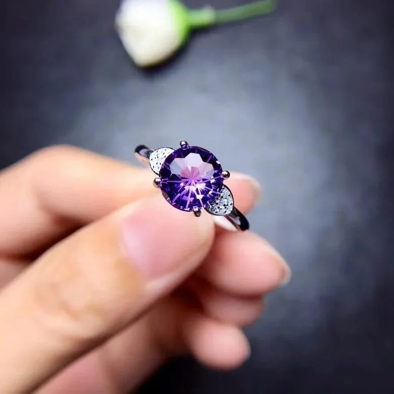 925 Sterling Silver Natural Amethyst Ring - Glova