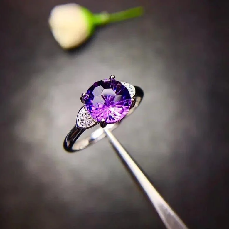 925 Sterling Silver Natural Amethyst Ring - Glova