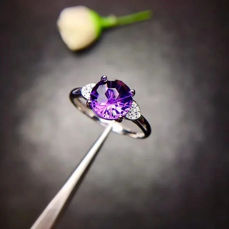 925 Sterling Silver Natural Amethyst Ring - Glova