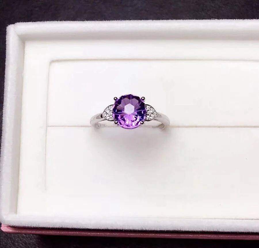 925 Sterling Silver Natural Amethyst Ring - Glova