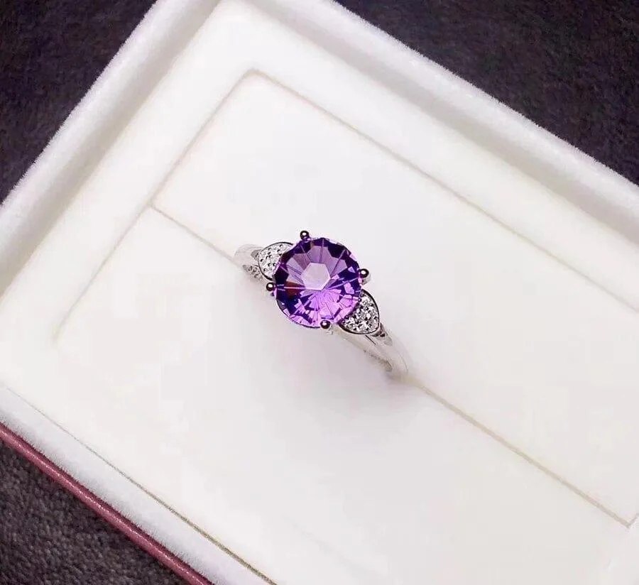 925 Sterling Silver Natural Amethyst Ring - Glova