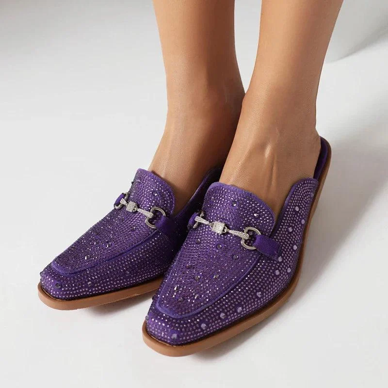 Abertina Crystal Sequin Loafer Clog Mules - Glova