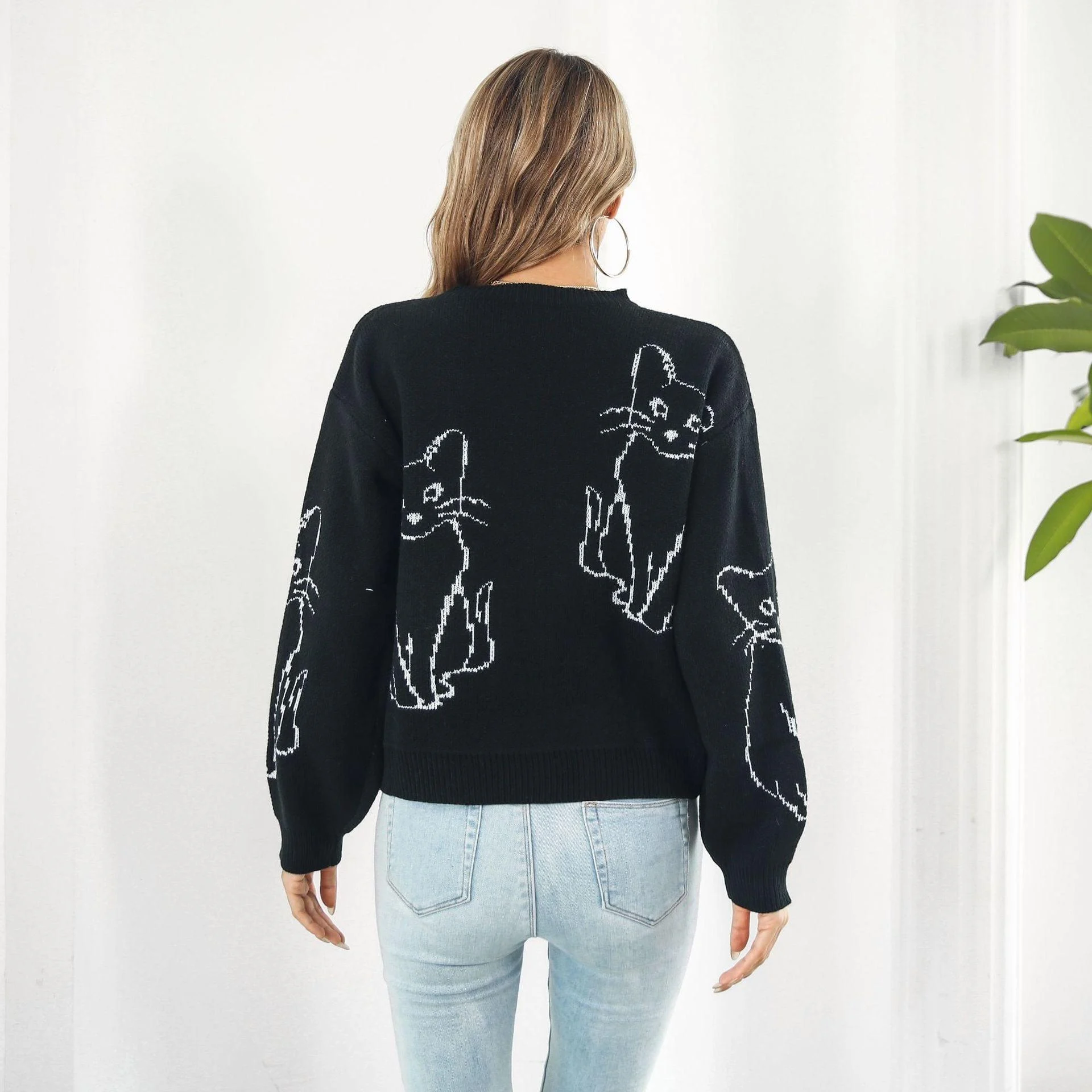 Abstract Cat Print Sweater - Glova