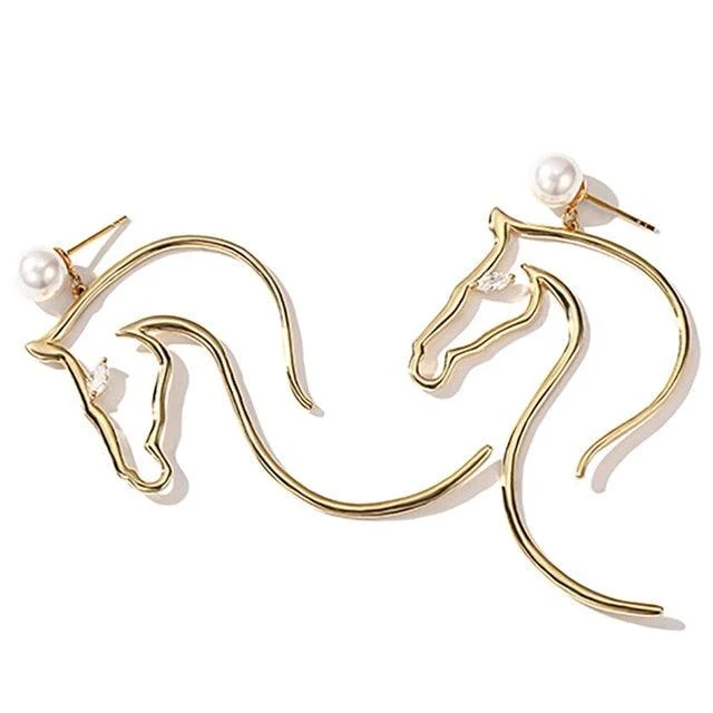 Abstract Horse-Figure and Pearl Earrings - Glova