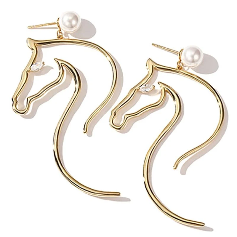 Abstract Horse-Figure and Pearl Earrings - Glova