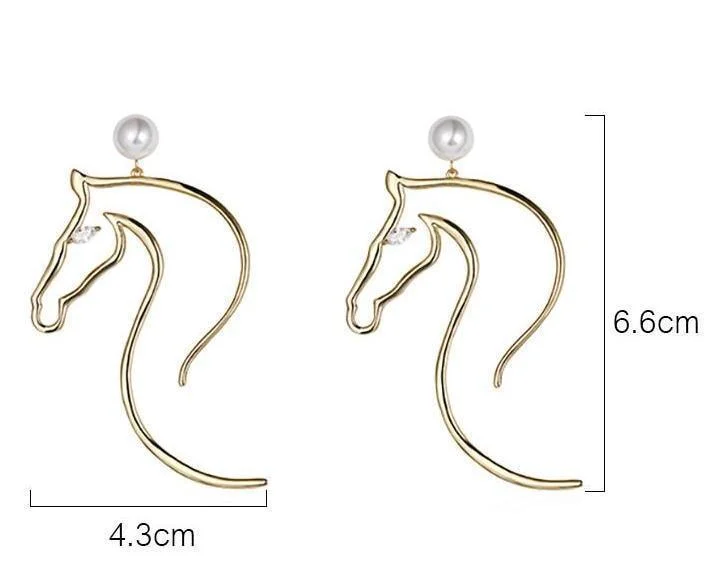 Abstract Horse-Figure and Pearl Earrings - Glova