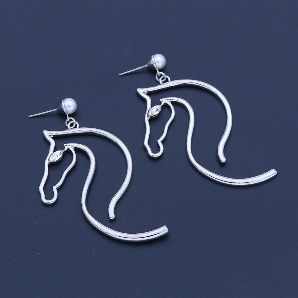 Abstract Horse-Figure and Pearl Earrings - Glova