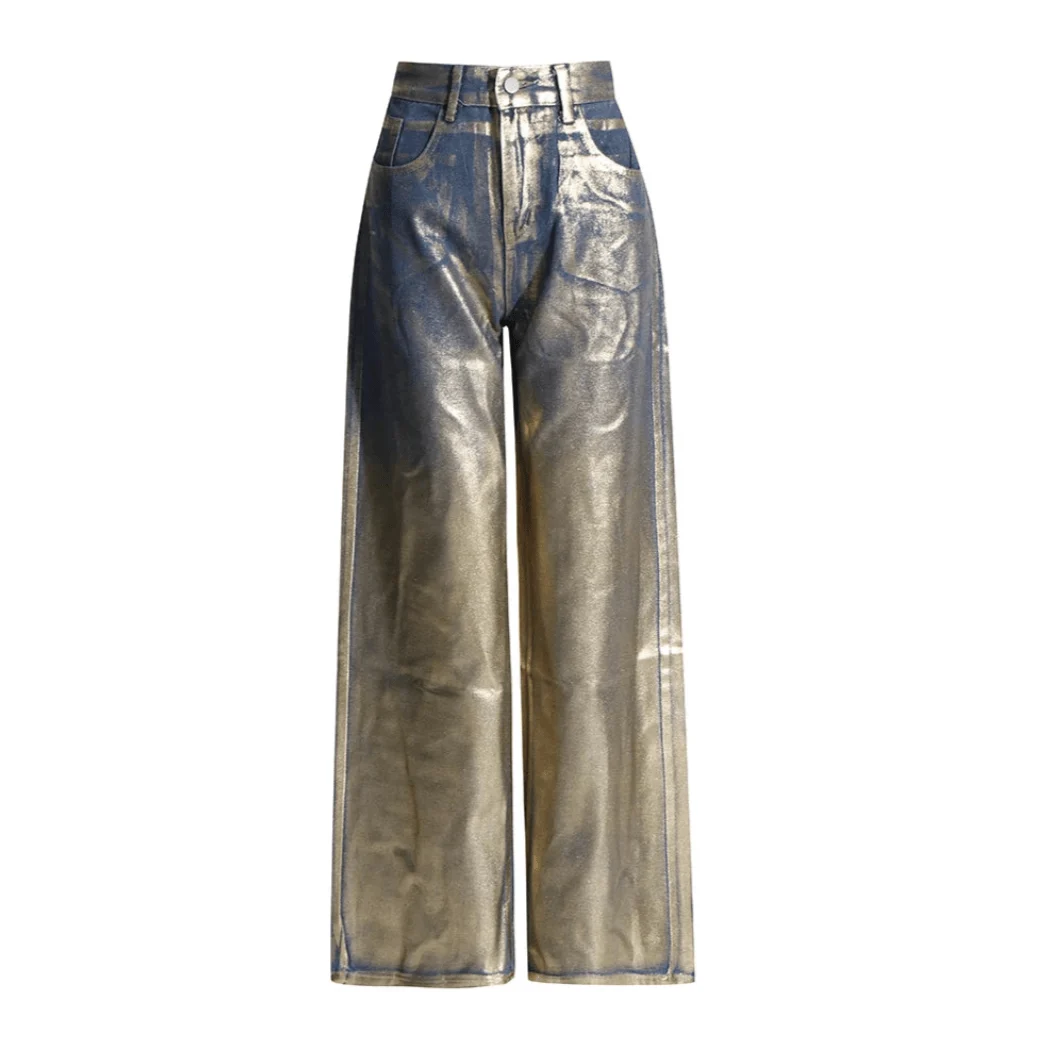 Adelin Metallic Coated Wide Leg Jeans - Glova