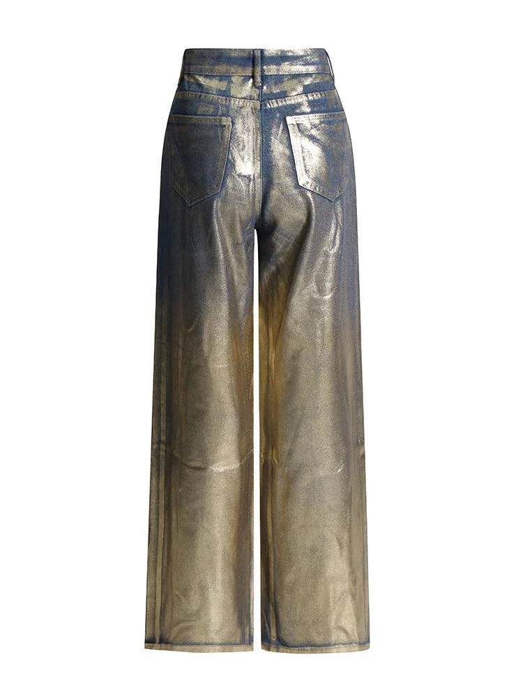 Adelin Metallic Coated Wide Leg Jeans - Glova