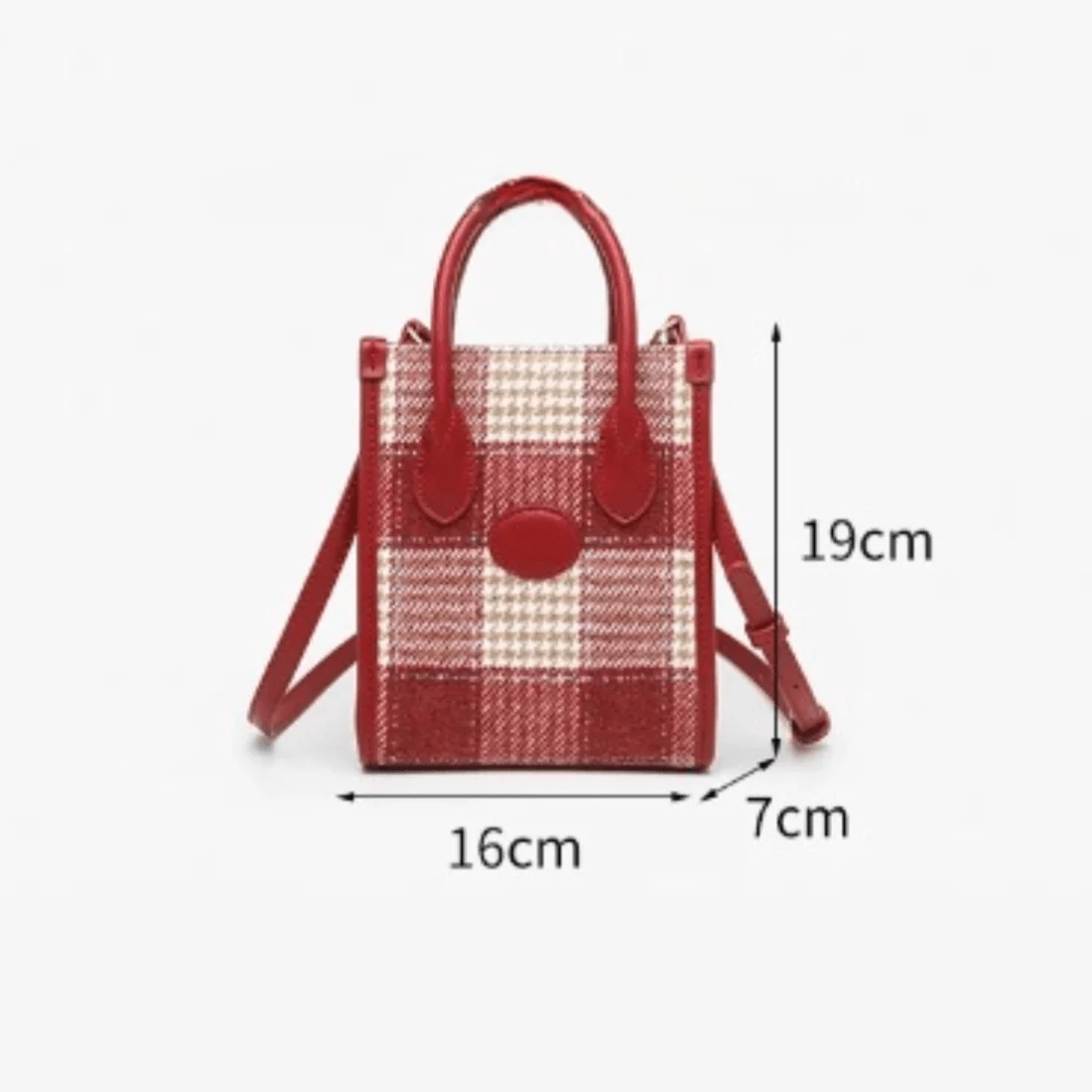 Adelin Red Tartan Woolen Mini Tote - Glova