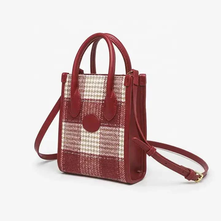 Adelin Red Tartan Woolen Mini Tote - Glova