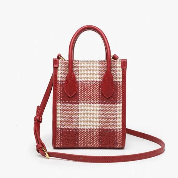 Adelin Red Tartan Woolen Mini Tote - Glova