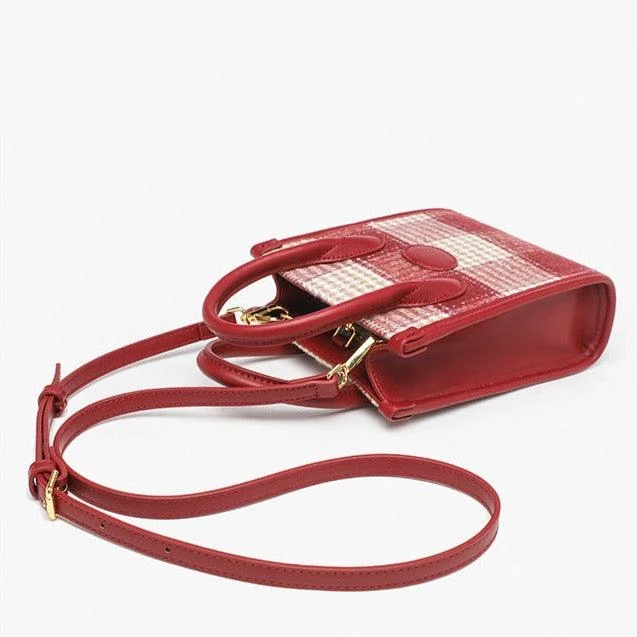 Adelin Red Tartan Woolen Mini Tote - Glova