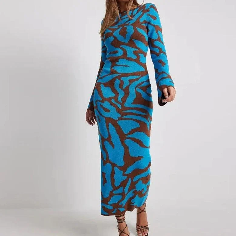 Aili Pattern Prints Bodycon Maxi Dress - Glova