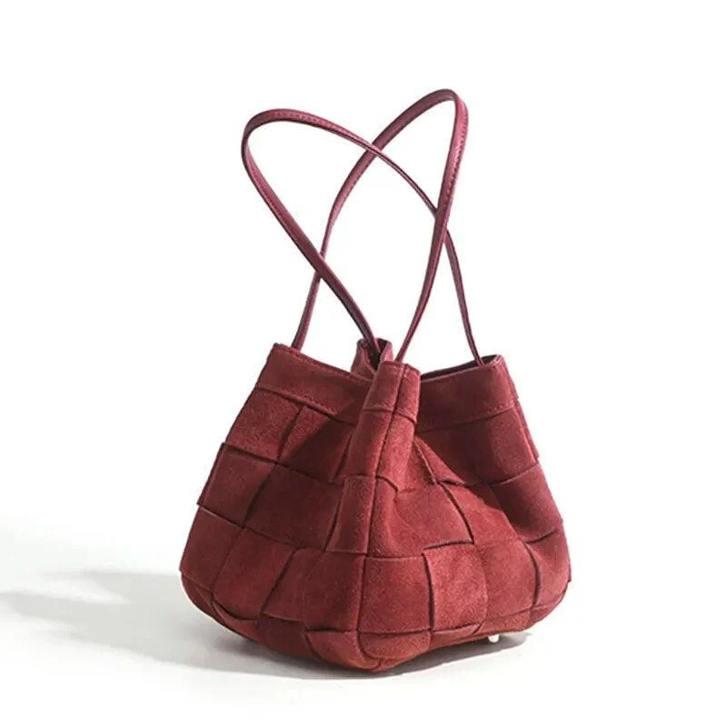 Aili Suede Lattice Bucket Bags - Glova