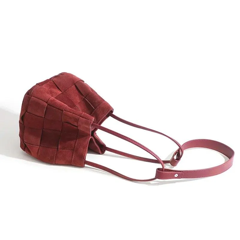 Aili Suede Lattice Bucket Bags - Glova