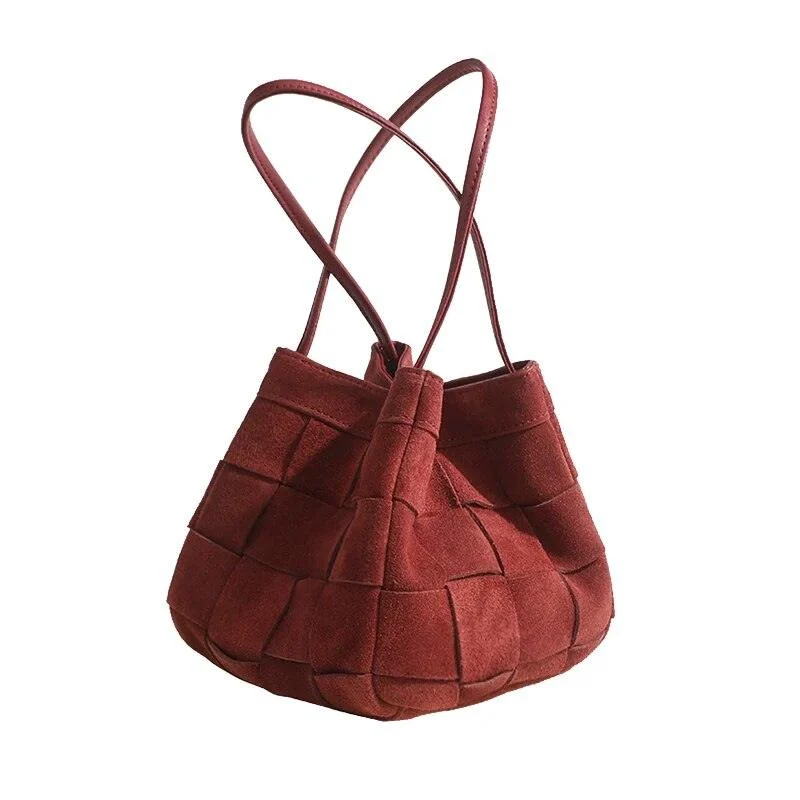 Aili Suede Lattice Bucket Bags - Glova