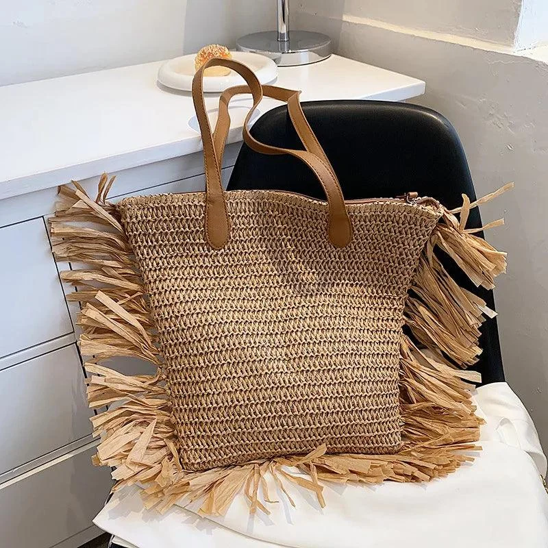 Alara Tassel Straw Tote Bag - Glova