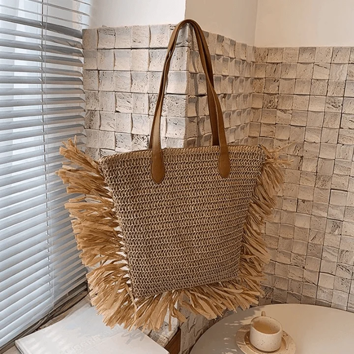 Alara Tassel Straw Tote Bag - Glova