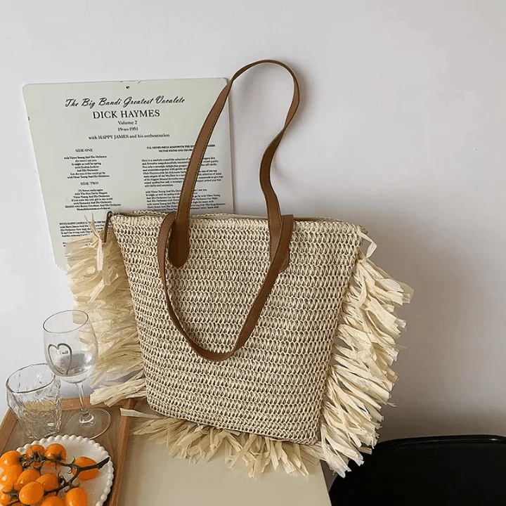 Alara Tassel Straw Tote Bag - Glova