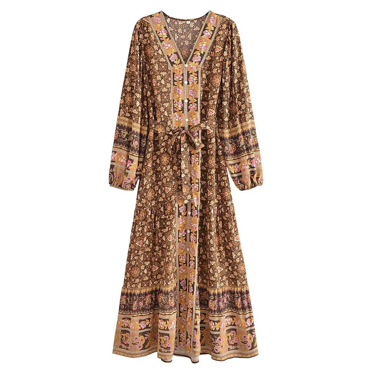 Alasia Boho Maxi Dress - Brown - Glova