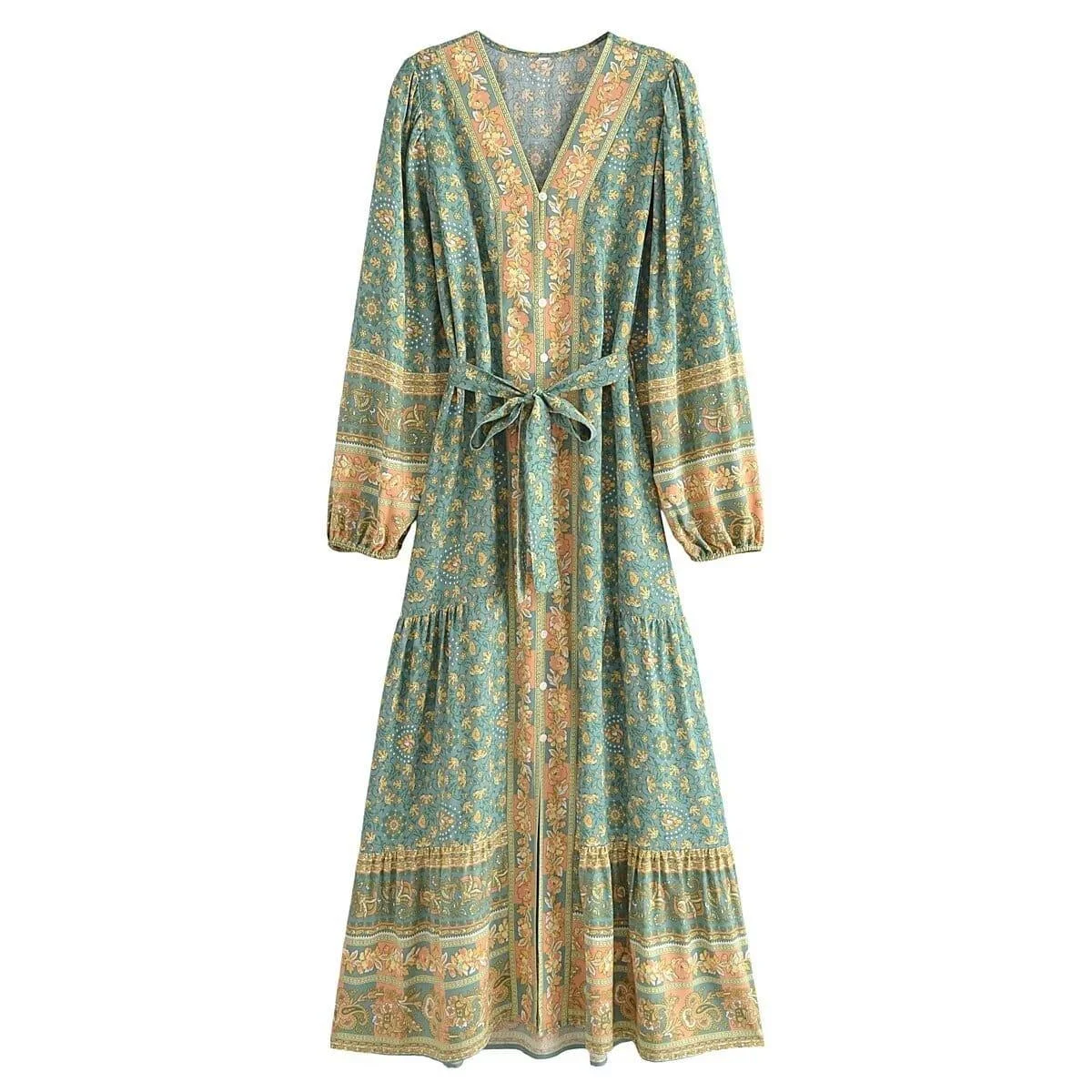 Alasia Boho Maxi Dress - Green - Glova